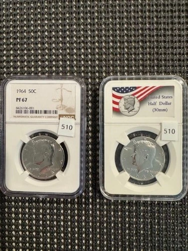(2) 1964 Kennedy Half Dollar's Graded NGC PF67 & Ungraded UNC PF 90% Silver