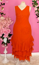 WOMEN PLUS SIZE BEADED SPARKLY RUFFLE V NECK DANCING EVENING DRESS ( ONE SIZE )