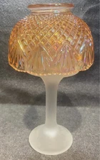 L. E. SMITH Orange Carnival Glass Pineapple Shade Fairy Lamp 9 1/4” Tall