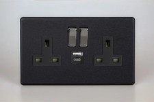 13A Socket Black + USB 2-Gang 1 Pole Urban Screwless Matt Iridium Insert