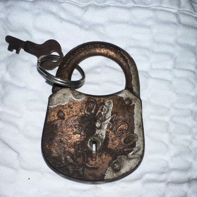Vintage Eagle Lock Co DRAGON Padlock w/ Original Key Antique Lockport locksmith