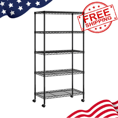 Seville Classics 5-Tier Black Epoxy Steel Wire Shelving, 30''Wx14''Dx61.5''H