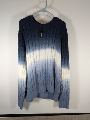 Express Chunky Cable Knit Fisherman Sweater Mens XL Tall Ice Blue Fade Polar 