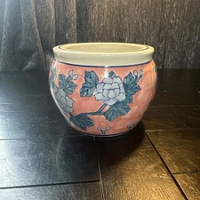 Vintage Ben Rickert Porcelain Planter Pink Blue White Boho Floral Japan 