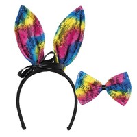 Tiara Bunny Regenbogen Haarreif HäSchen Ohren Fliege Bunt Karneval Mottoparty