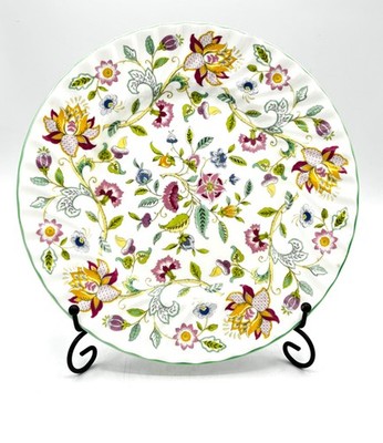 Minton Haddon Hall 10.5  Floral Green Swirl Trim Dinner Plate Exc Condition