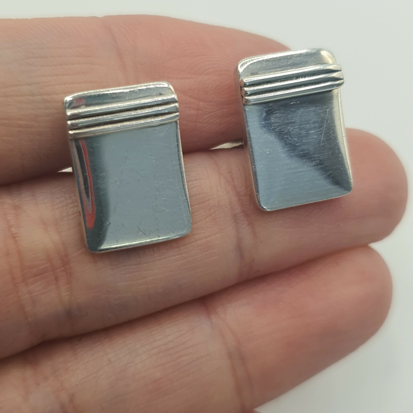 Photo 4 of Sterling Silver Cufflinks, Mexico Handmade , square detail 13.3g M1
