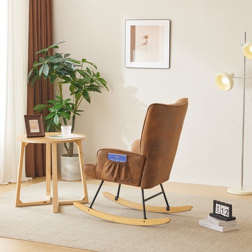 Flannel Indoor Rocking Chair Soft Padded Glider Parenting Chair w/ High Backrest - Picture 23 of 31