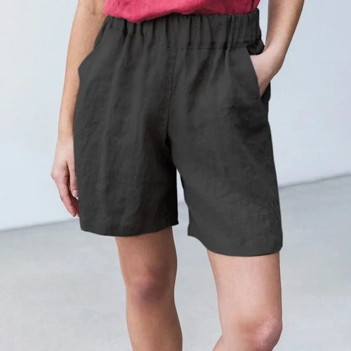 Pantalones Cortos Mujeres Algodón Lino Damas Moda Bolsillos Informales Deporte Gimnasio Playa - Imagen 7 de 18