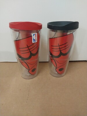 2 X Tervis Chicago Bulls NBA 24 Oz Tumbler Acrylic  Black Red White On Clear