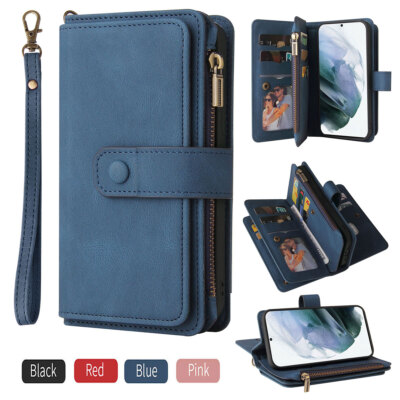 Flip Book Wallet Zipper Pocket Leather Stand Case Cover For Samsung Galaxy Phone