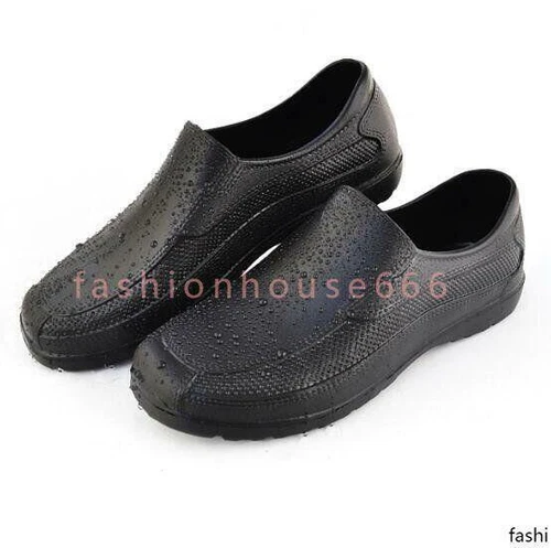 Mens Waterproof Non-Slip Low Top Rain Boots Rubber Heel Garden Pull On Shoes - Picture 2 of 15