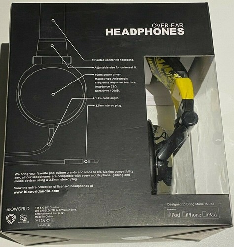 BATMAN Over-The-Ear Padded Headphones Stylish DC/Bioworld Brand New in Box - Picture 5 of 11