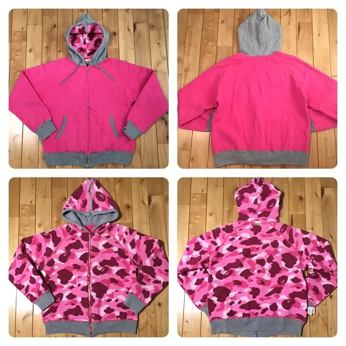 BAPE Pink camo × Pink BAPE logo zip hoodie NIGO A Bathing Ape Size S 