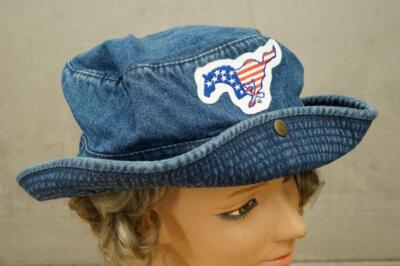Vintage Young An Denim Hat Souvenir Chincoteague Island Patriotic Horse Logo