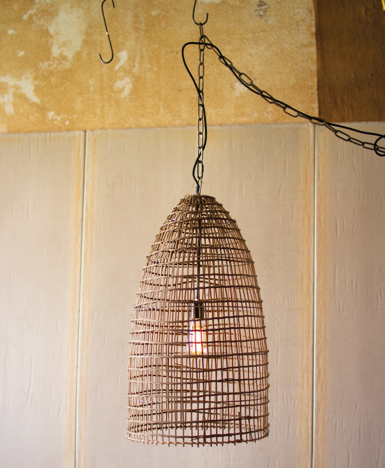 Beehive Shape Cage Woven Cane Dome Pendant Light Fixture Hanging