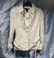 Etcetera Womens White Crinkle Belted Jacket Size 4