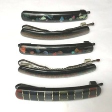 Vintage Snap Barrette Colorful Black Slide On Small Thin Hair Clip Made in Japan