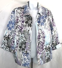Alfred Dunner Open Front light Jacket Blazer 12 multi color floral 3/4 sleeve