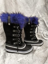 Sorel Joan of Arctic Women's Leather Winter Boots - Black, US 7 Blue Fur
