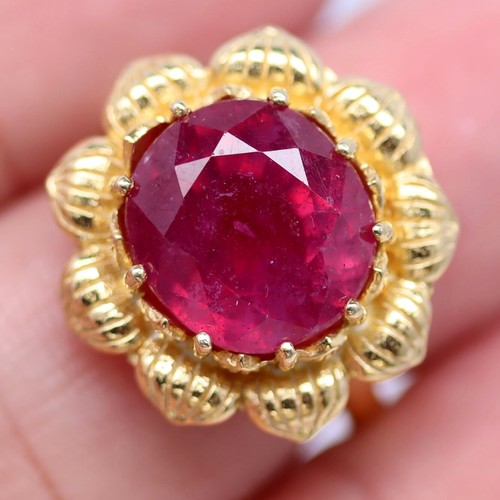 Gemstone Heated 11 x 12 MM. Red Ruby Jewelry Ring 925 Sterling Silver Size 7.25 - Picture 2 of 4