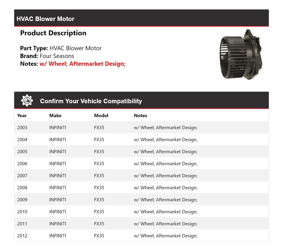 Motor soplador de climatización Infiniti FX35 2003-2012 4 estaciones 2004 2005 2006 2007 2008 Foto 2 de 4