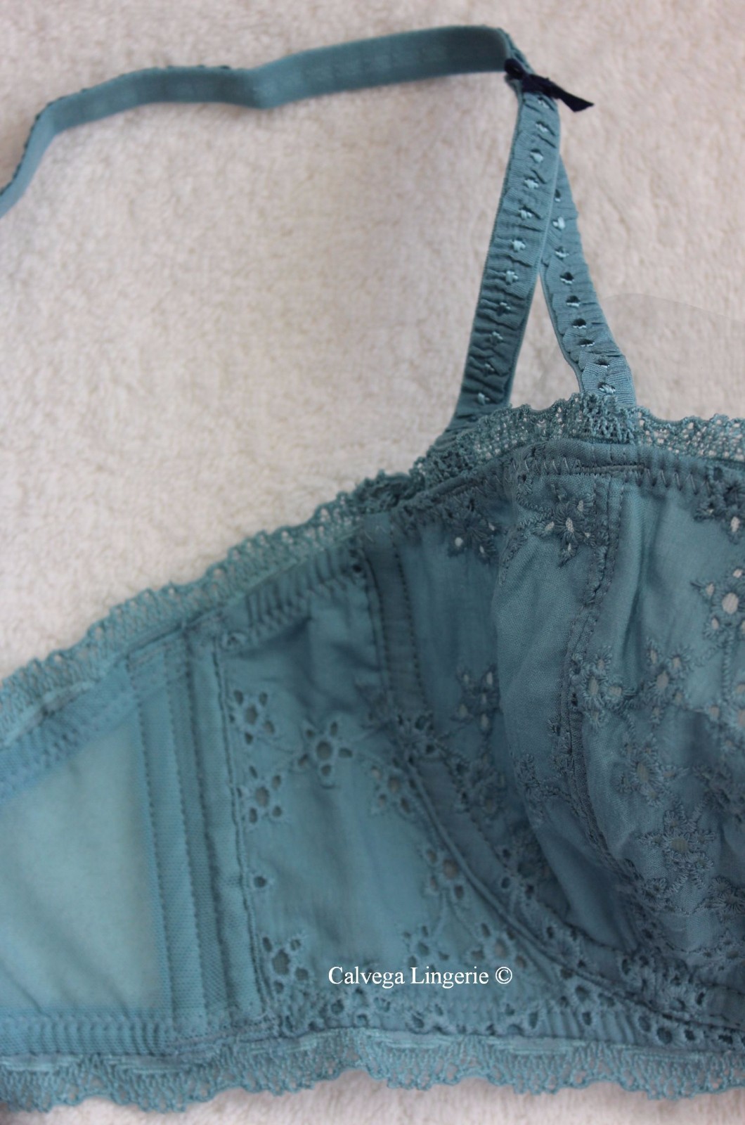 NWT FREE PEOPLE OB479558 Oh My Darling Balconette Cotton Eyelet Lace Bra,  Teal 