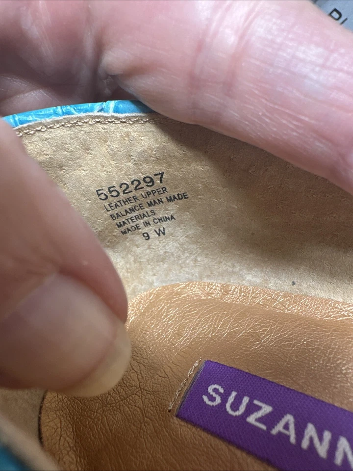 Suzanne Somers Turquoise Croc Leather Pointy-Toe Vintage Pumps Heels 9 WIDE NWOT - Image 3 of 4