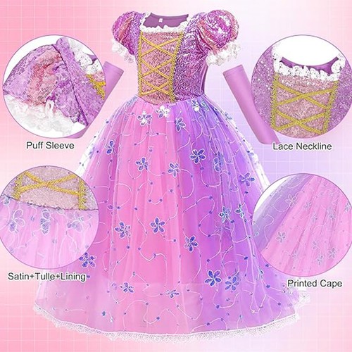 Girls Tangled Rapunzel Fancy Dress Costume Princess Birthday Party Kids Outfits - Picture 4 of 19
