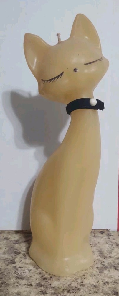 Vintage Mcm  Siames Cat Candle 9” Tall Siames
