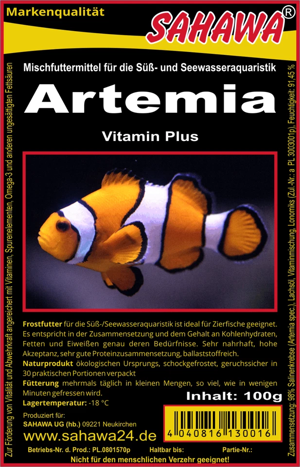 SAHAWA® 5x100g Blister Artemia Fischfutter Frostfutter SAHAWA