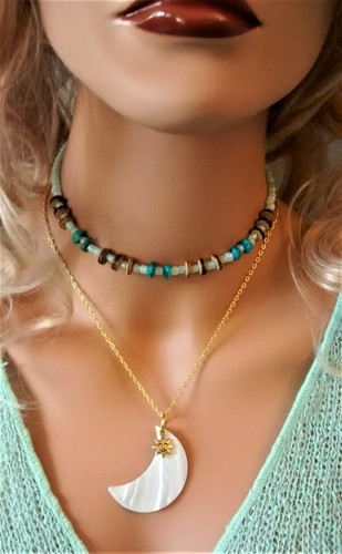 Moon Shell Pendant Necklace, Celestial Pendant Necklace, BoHo Beach Necklace - Picture 5 of 8