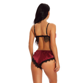 Women's Lingerie Bra and Shorts Set Thin Shoulder Lace Pajamas Set Underwear US