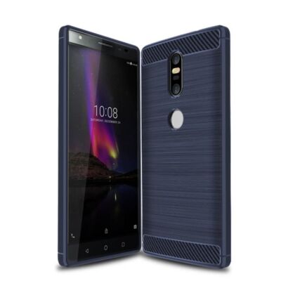 Handyhülle Schutz Case für Lenovo Phab2 Plus Cover Bumper Carbon Optik Blau