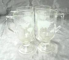 Vtg Nestle NESCAFE Etched World Globe Set of 4~5-5/8" Pedestal Coffee Tea Mugs