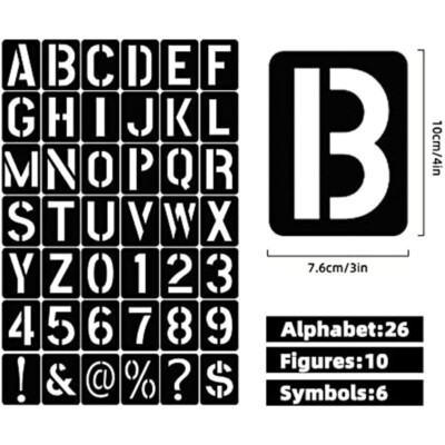 42 PCS Reusable Plastic Alphabet Stencils - 2 Inch Letters & Numbers For Painting On Wood, Fabric, Walls