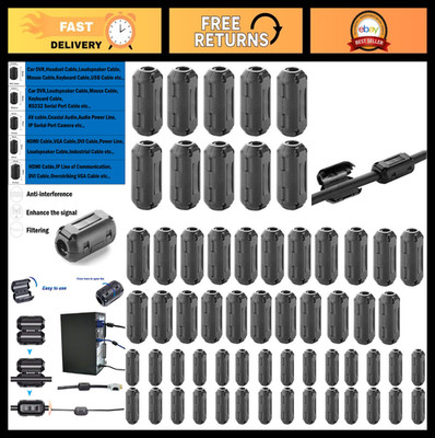 60 Clip-on Ferrite Ring Cores RFI EMI Noise Suppressor for Video & Power Cables