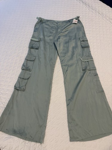 DA-NANG Green Satin Wide-Leg Cargo Pants Women's Vintage Y2K 20+YO