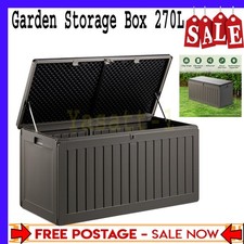 270L Garden Storage Weatherproof Outdoor Box . Lockable Lid Sliding Bar Portable
