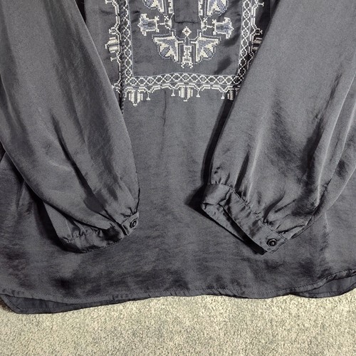 Lucky Brand tunica donna blusa boho ricamata manica lunga taglia XS nera casual - Foto 4 di 8