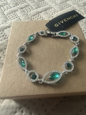 NWT Givenchy Rhodium Glass Stone Silver-Tone Flex Bracelet
