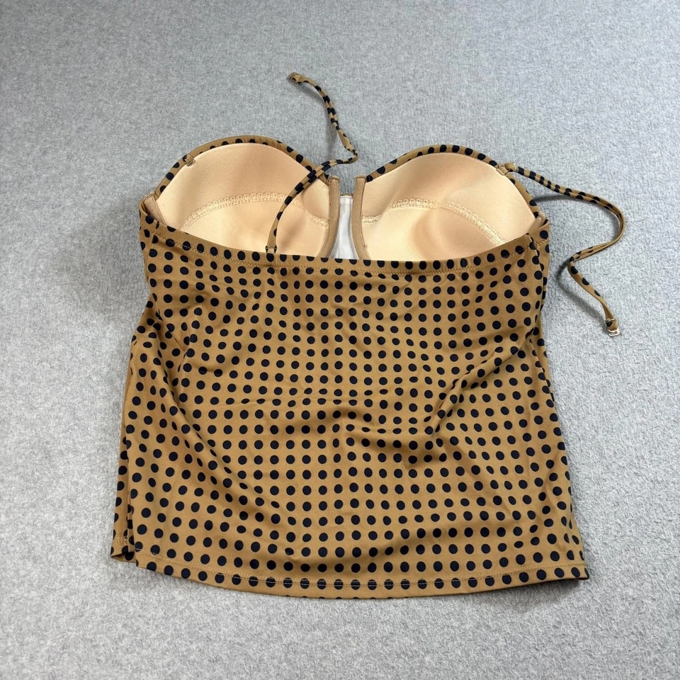 Camisa J Crew Protección contra Erupciones XL Tankini Top 10D Mujer Marrón Azul Marino Lunares Conjunto Natación Foto 4 de 4