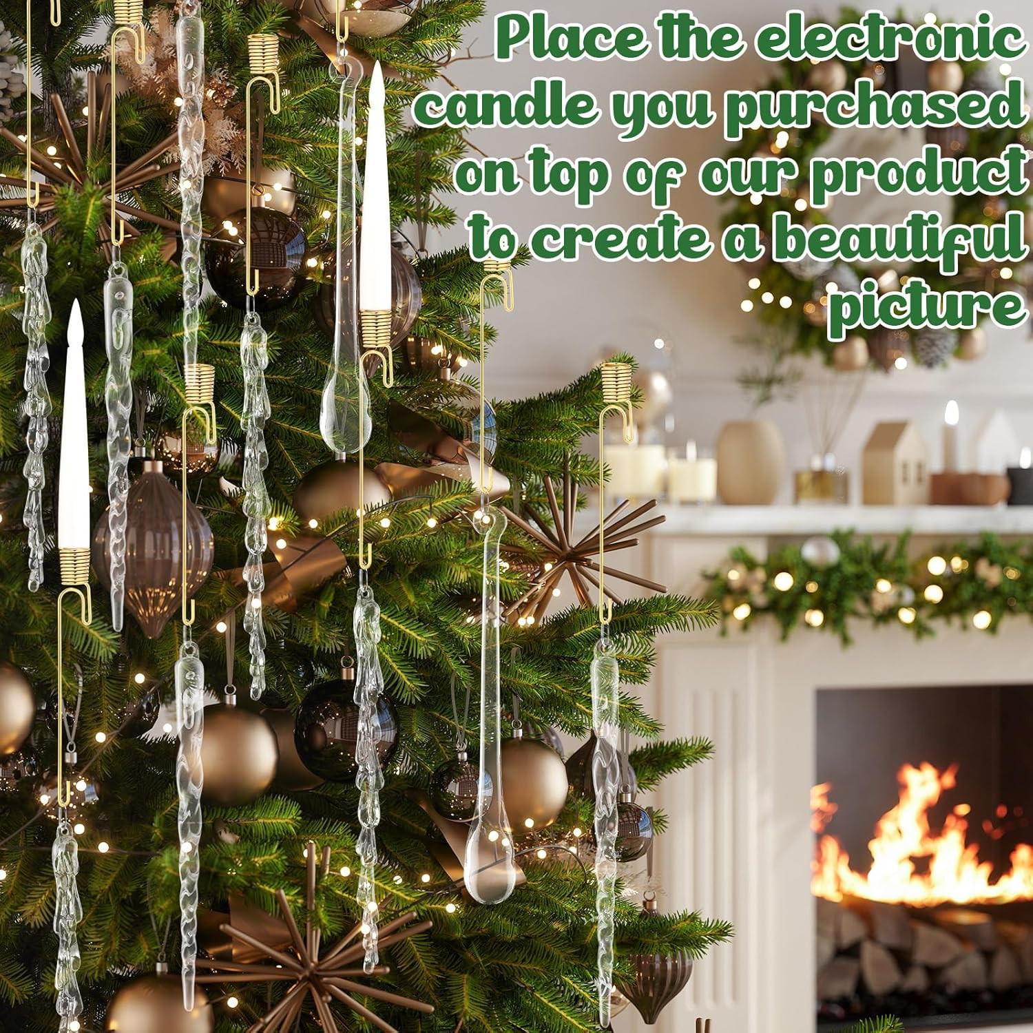 20 Sets Christmas Tree Candle Holders, Metal Christmas Candle Holders with Ac...