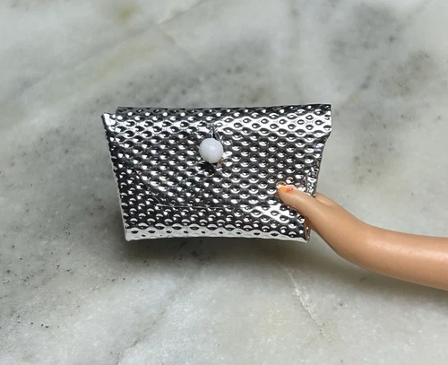 Vintage *Barbie* Accessory: 60's Purse~ Mini Clone Silver Dimple Clutch (A)