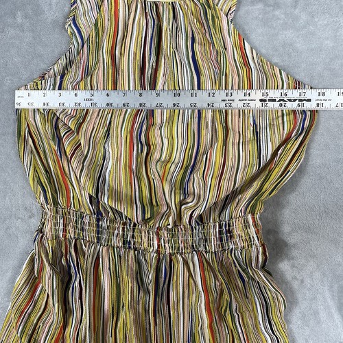 Sleeveless Colorful Striped Mock Tie Neck Dress Womens XL Stretch Waist Sundress - Picture 11 of 15