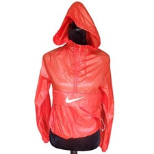 Nike Red Packable Hooded Anorak Windbreaker Jacket Women s XS Swoosh 872051-852