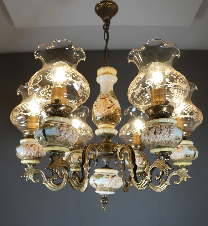 Lámpara de araña Colonial 6 luces latón cerámica soplado Murano CAPODIMONTE Foto 2 de 4