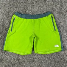 The North Face Men XL Tech Sweat Short Safety Green Gray Athletic Zipper Pockets