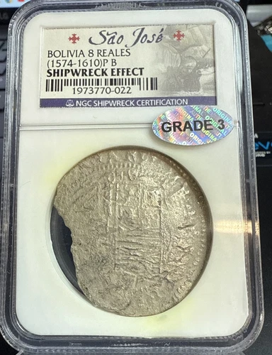 NGC Sao Jose Shipwreck Philip II 1500's Spanish Bolivia 8 Reales Silver Cob Coin
