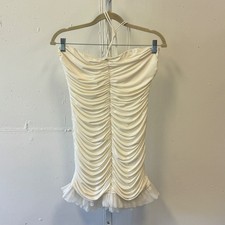 Lucy In The Sky White Ruched Halter Mini Dress Ruffle Hem Large Ivory Bodycon